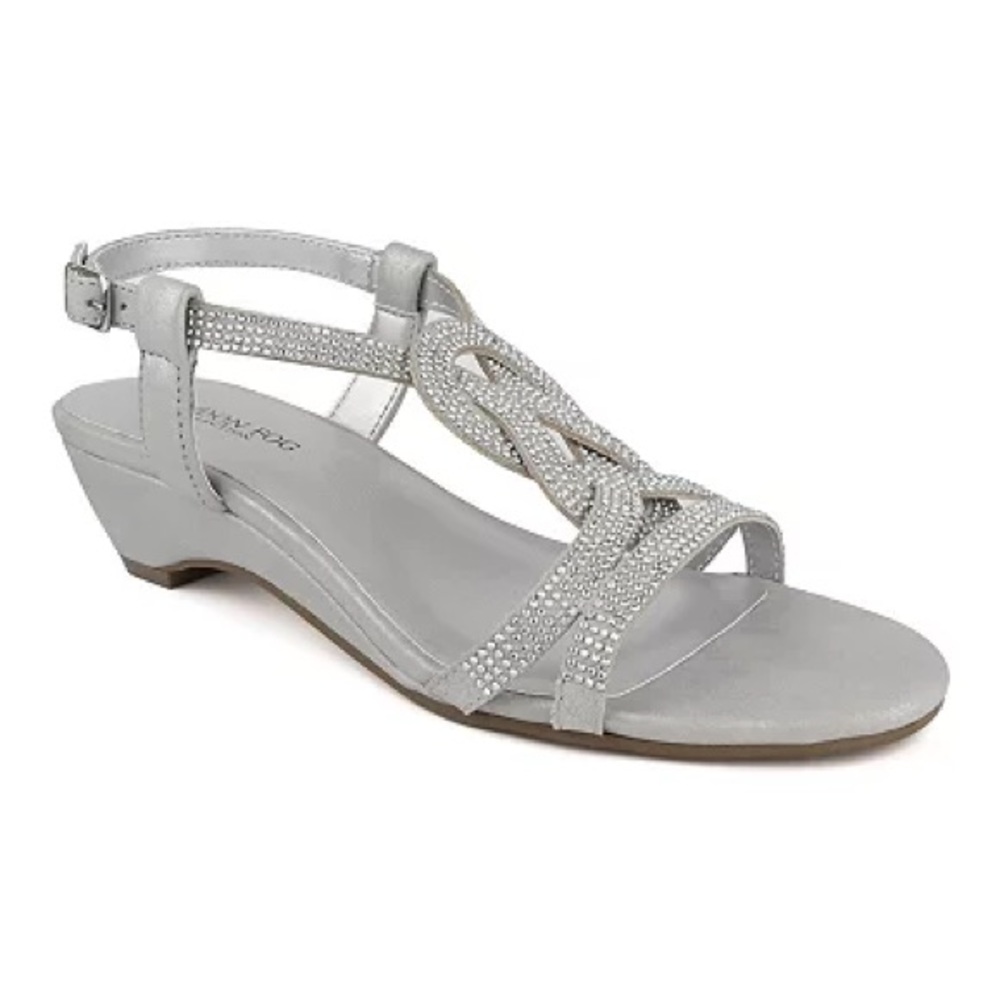 London Fog Rhinestone Wedge Sandals
